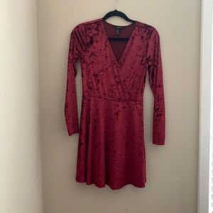 Long Sleeve Velvet Surplice Mini in Cranberry!